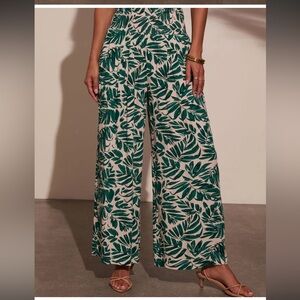 Vici Green Leaf Print Wide-Leg Pants